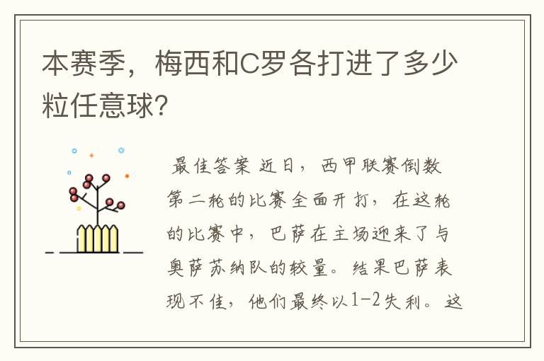 本赛季,梅西和C罗各打进了多少粒任意球?