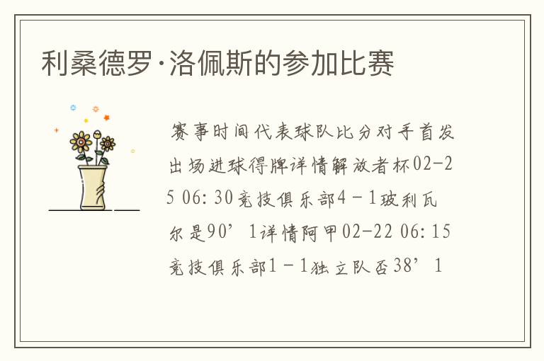 利桑德罗·洛佩斯的参加比赛