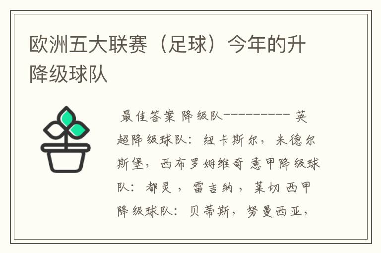 欧洲五大联赛(足球)今年的升降级球队