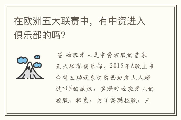 在欧洲五大联赛中,有中资进入俱乐部的吗?