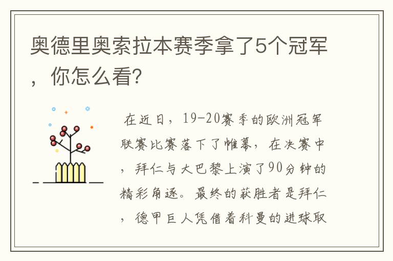 奥德里奥索拉本赛季拿了5个冠军,你怎么看?