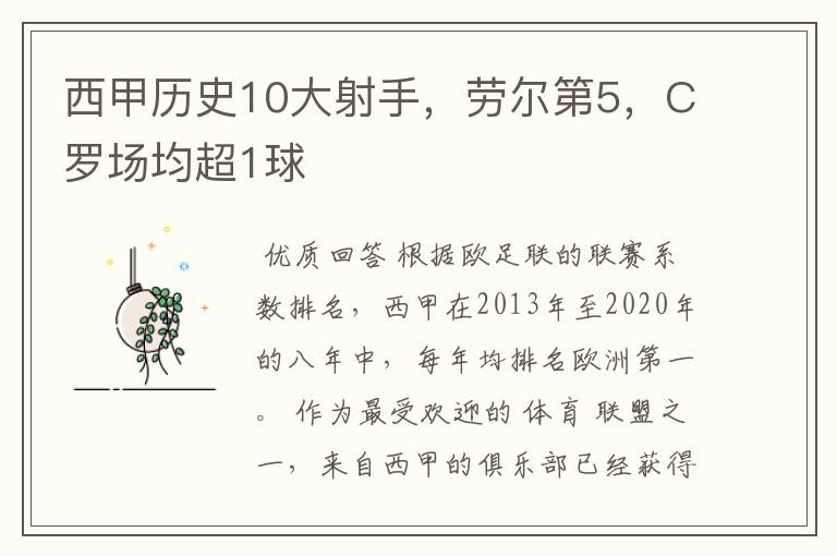 西甲历史10大射手,劳尔第5,C罗场均超1球