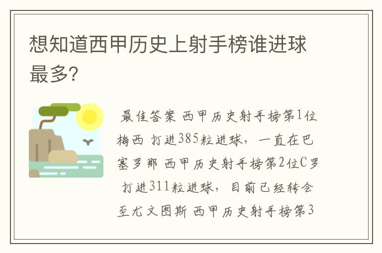 想知道西甲历史上射手榜谁进球最多?