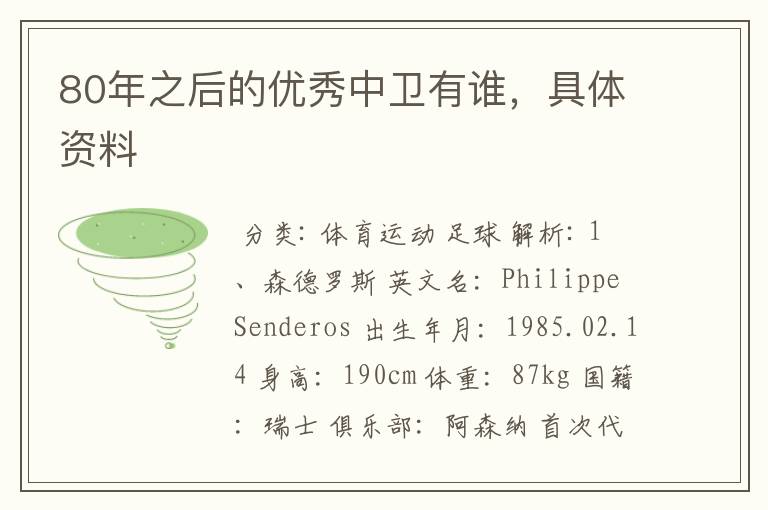 80年之后的优秀中卫有谁,具体资料