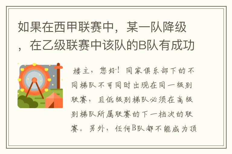 如果在西甲联赛中,某一队降级,在乙级联赛中该队的B队有成功升级,那么第二年的联赛将会怎么样呢?