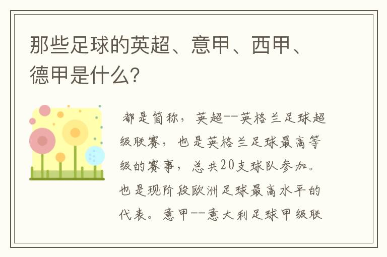 那些足球的英超、意甲、西甲、德甲是什么?
