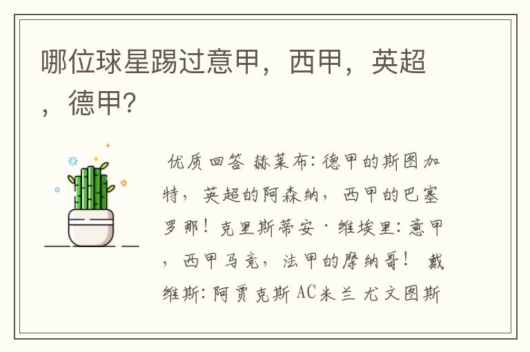 哪位球星踢过意甲,西甲,英超,德甲?