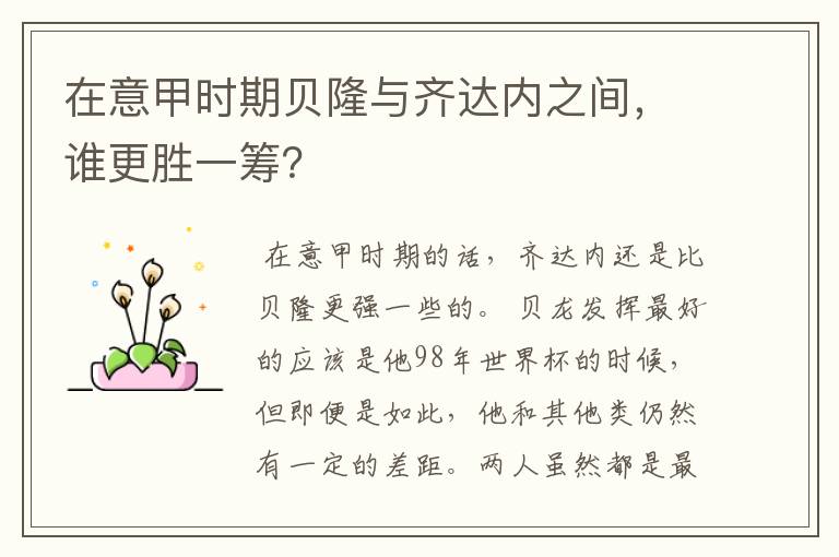 在意甲时期贝隆与齐达内之间，谁更胜一筹？