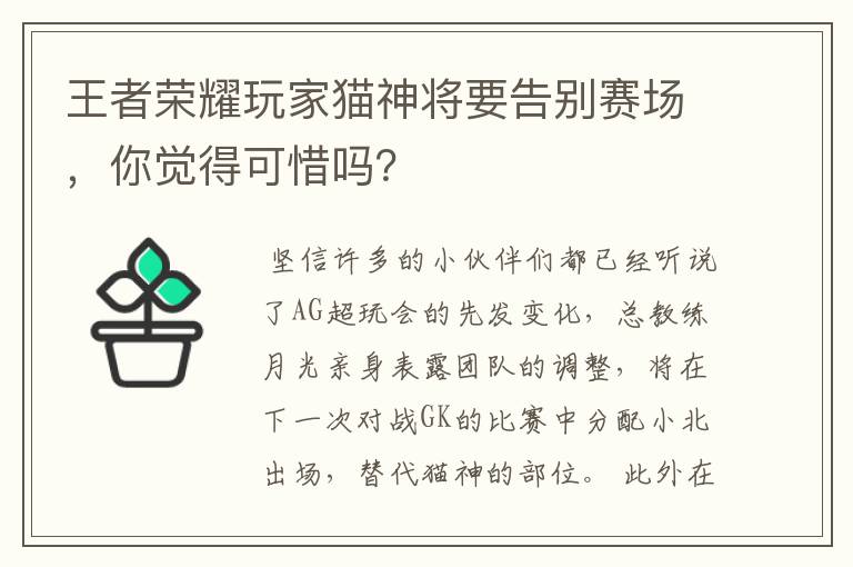 王者荣耀玩家猫神将要告别赛场,你觉得可惜吗?