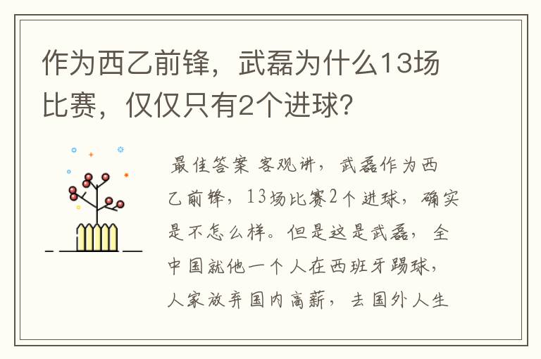 作为西乙前锋,武磊为什么13场比赛,仅仅只有2个进球?