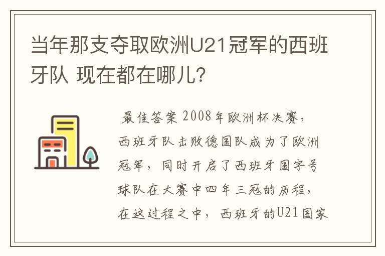 当年那支夺取欧洲U21冠军的西班牙队 现在都在哪儿?