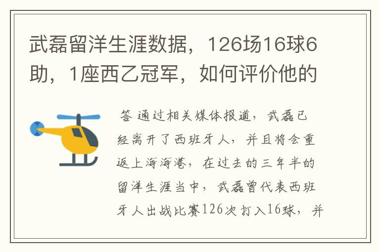 武磊留洋生涯数据,126场16球6助,1座西乙冠军,如何评价他的表现?