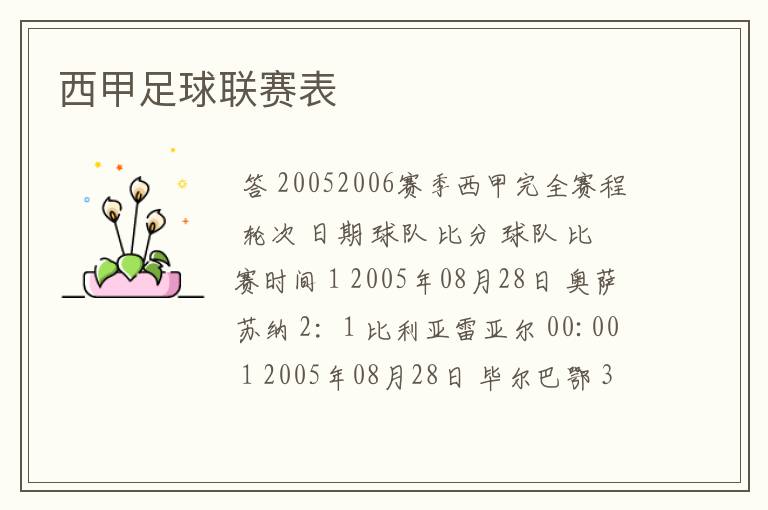 西甲足球联赛表