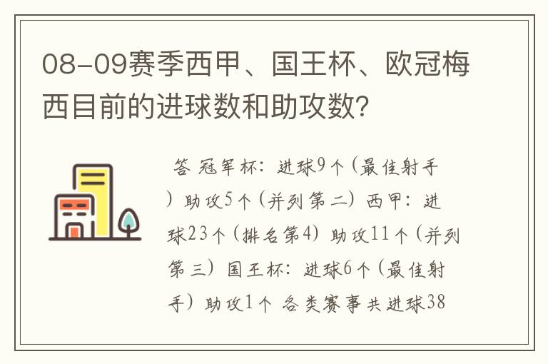 08-09赛季西甲、国王杯、欧冠梅西目前的进球数和助攻数?