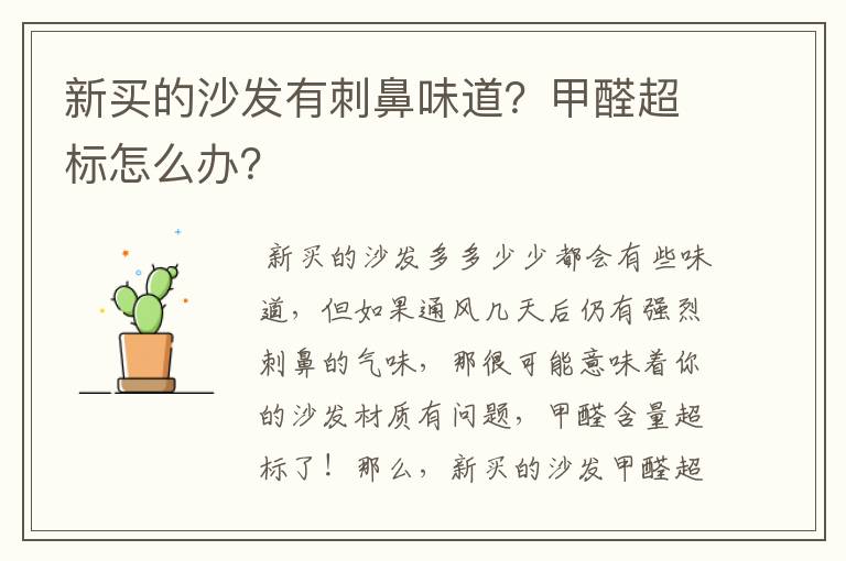 新买的沙发有刺鼻味道?甲醛超标怎么办?