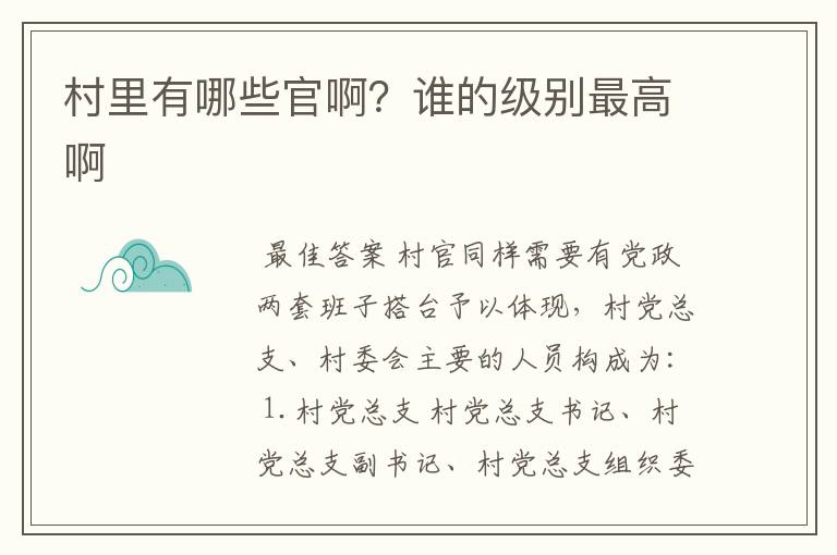 村里有哪些官啊?谁的级别最高啊