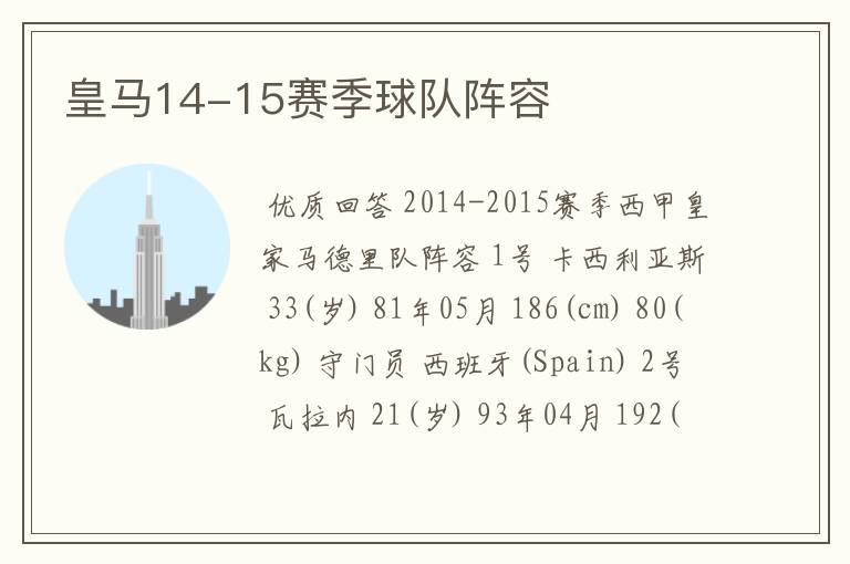 皇马14-15赛季球队阵容