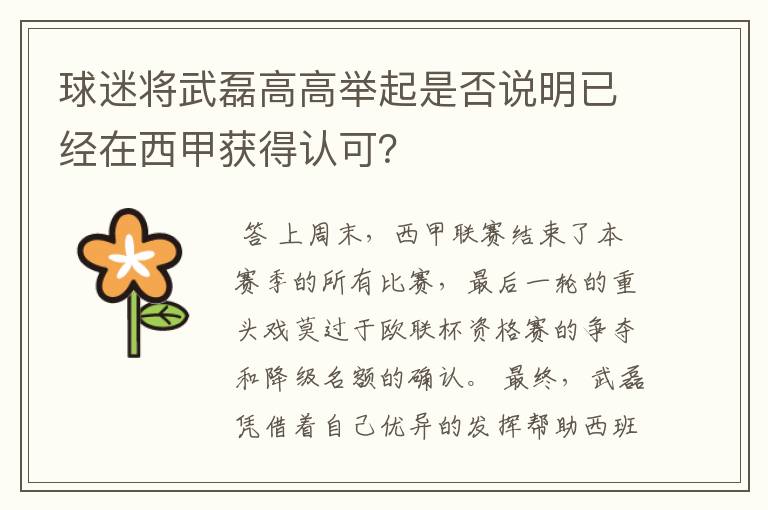 球迷将武磊高高举起是否说明已经在西甲获得认可?
