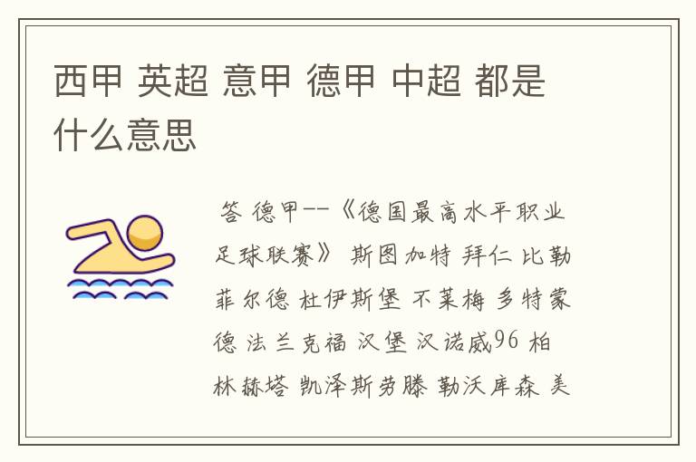 西甲 英超 意甲 德甲 中超 都是什么意思