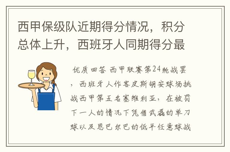 西甲保级队近期得分情况,积分总体上升,西班牙人同期得分最高