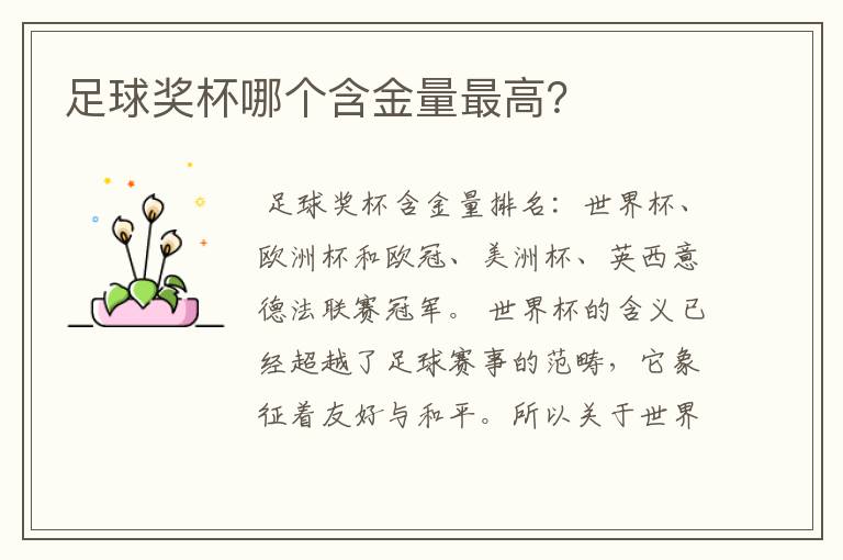 足球奖杯哪个含金量最高?