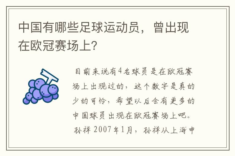 中国有哪些足球运动员,曾出现在欧冠赛场上?