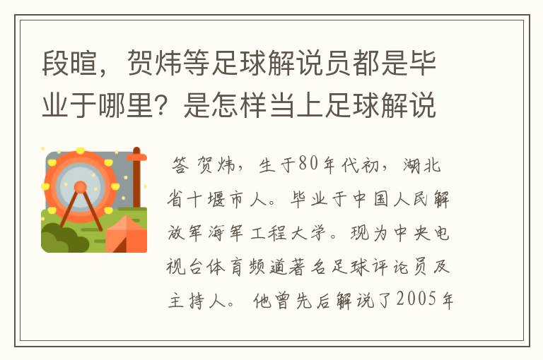 段暄,贺炜等足球解说员都是毕业于哪里?是怎样当上足球解说员的?
