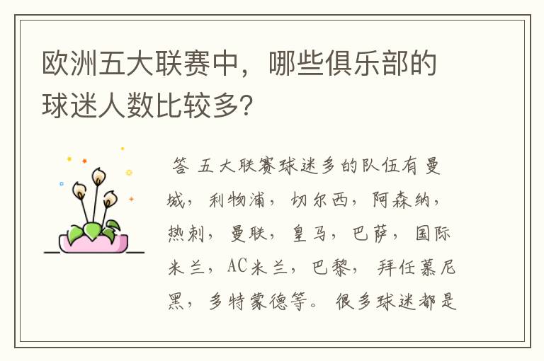 欧洲五大联赛中,哪些俱乐部的球迷人数比较多?