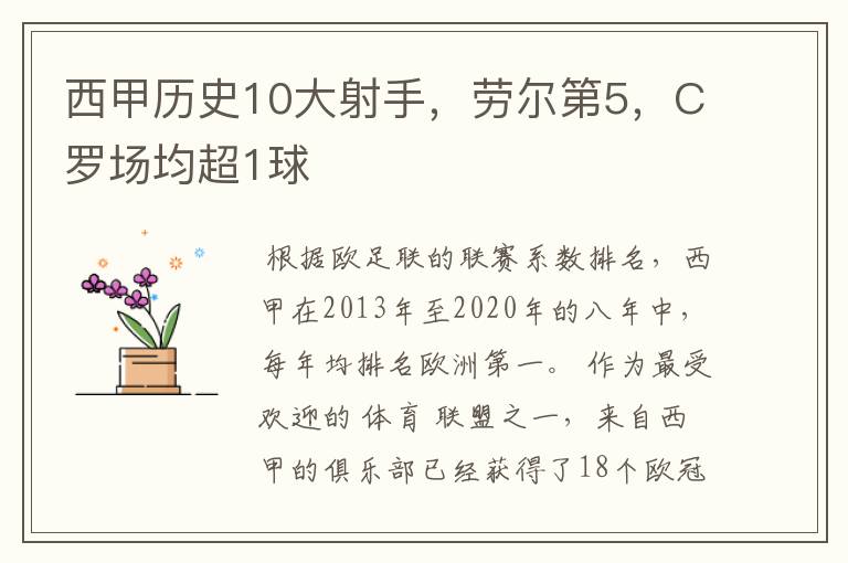 西甲历史10大射手,劳尔第5,C罗场均超1球