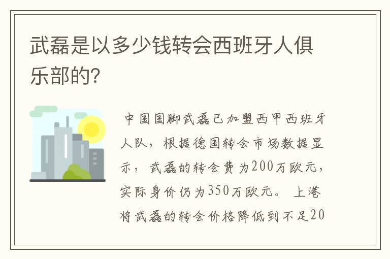 武磊是以多少钱转会西班牙人俱乐部的?