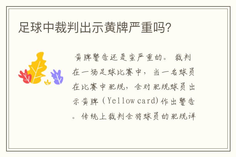 足球中裁判出示黄牌严重吗?