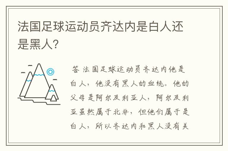 法国足球运动员齐达内是白人还是黑人?