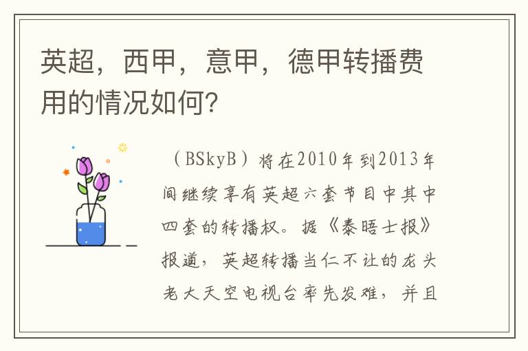 英超,西甲,意甲,德甲转播费用的情况如何?