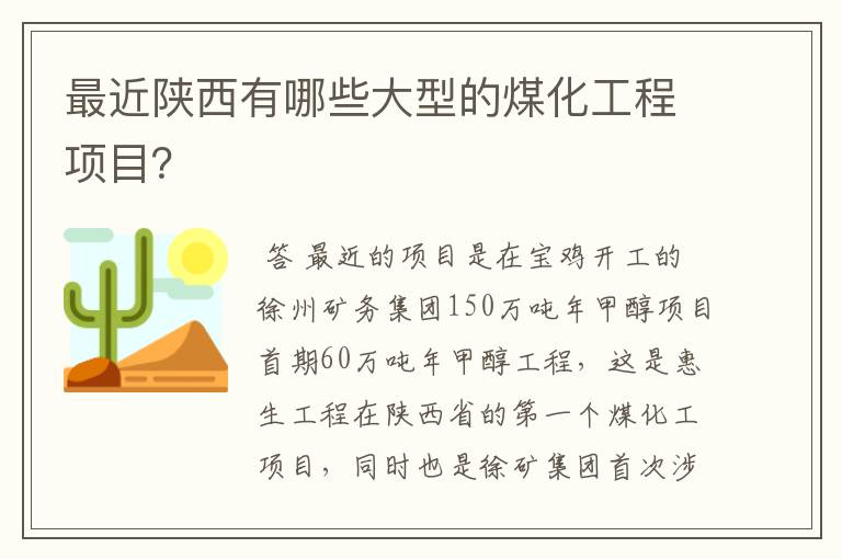 最近陕西有哪些大型的煤化工程项目?