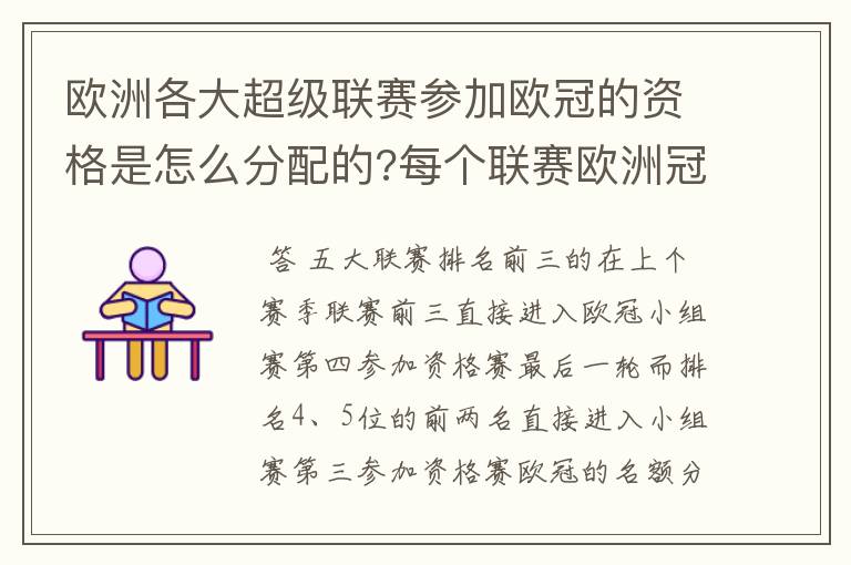 欧洲各大超级联赛参加欧冠的资格是怎么分配的?每个联赛欧洲冠军杯参赛队