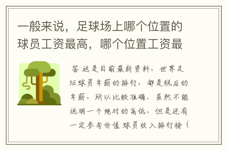一般来说,足球场上哪个位置的球员工资最高,哪个位置工资最低?