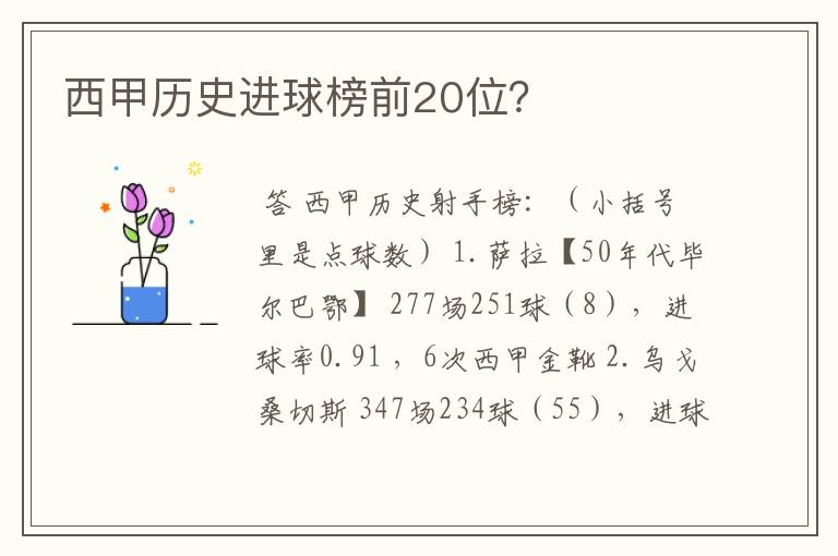 西甲历史进球榜前20位?