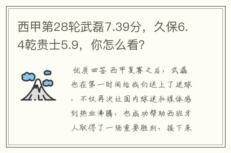 西甲第28轮武磊7.39分,久保6.4乾贵士5.9,你怎么看?