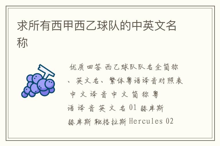 求所有西甲西乙球队的中英文名称