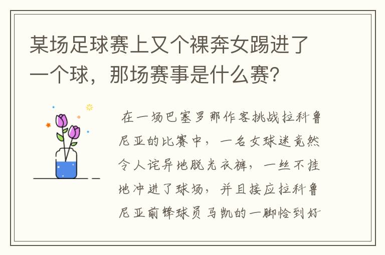 某场足球赛上又个裸奔女踢进了一个球,那场赛事是什么赛?