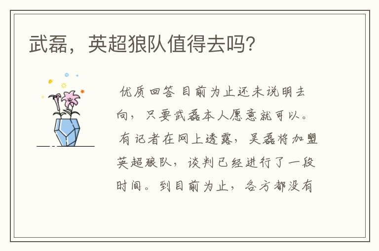 武磊,英超狼队值得去吗?