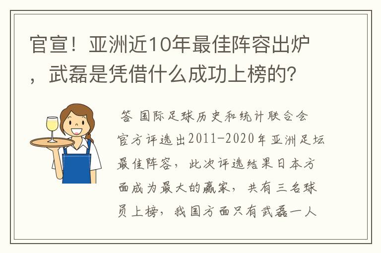 官宣!亚洲近10年最佳阵容出炉,武磊是凭借什么成功上榜的?
