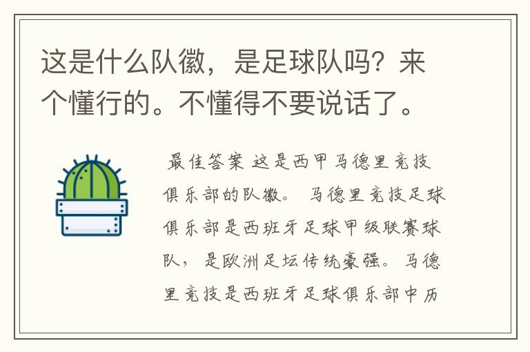 这是什么队徽,是足球队吗?来个懂行的。不懂得不要说话了。