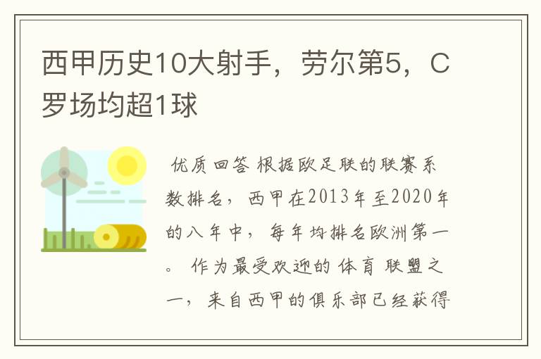 西甲历史10大射手,劳尔第5,C罗场均超1球