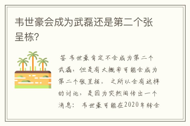 韦世豪会成为武磊还是第二个张呈栋?