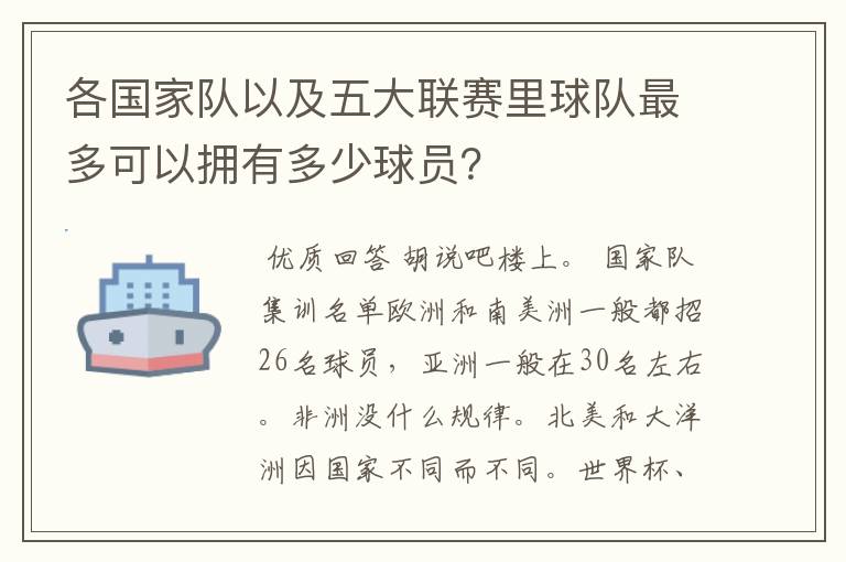 各国家队以及五大联赛里球队最多可以拥有多少球员?