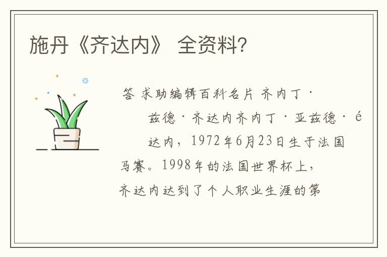 施丹《齐达内》 全资料?