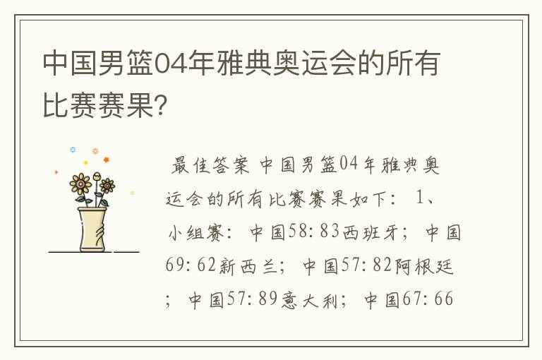 中国男篮04年雅典奥运会的所有比赛赛果?