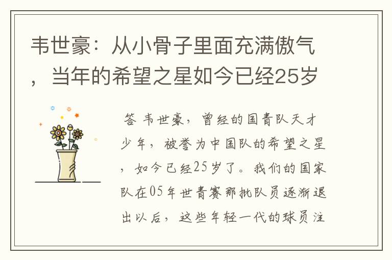 韦世豪:从小骨子里面充满傲气,当年的希望之星如今已经25岁