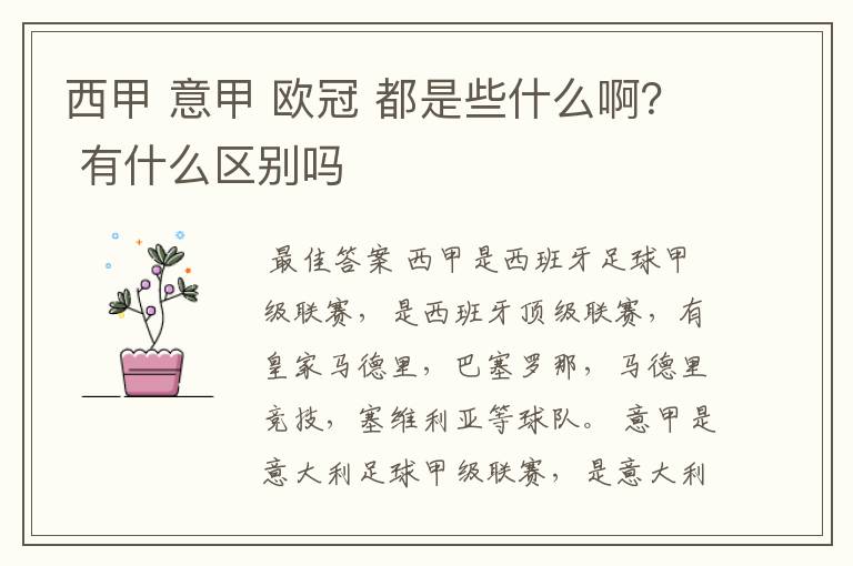 西甲 意甲 欧冠 都是些什么啊? 有什么区别吗
